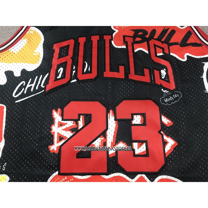 Michael Jordan NO 23 Camiseta Chicago Bulls Mitchell & Ness Slap Sticker 1997-98 Negro